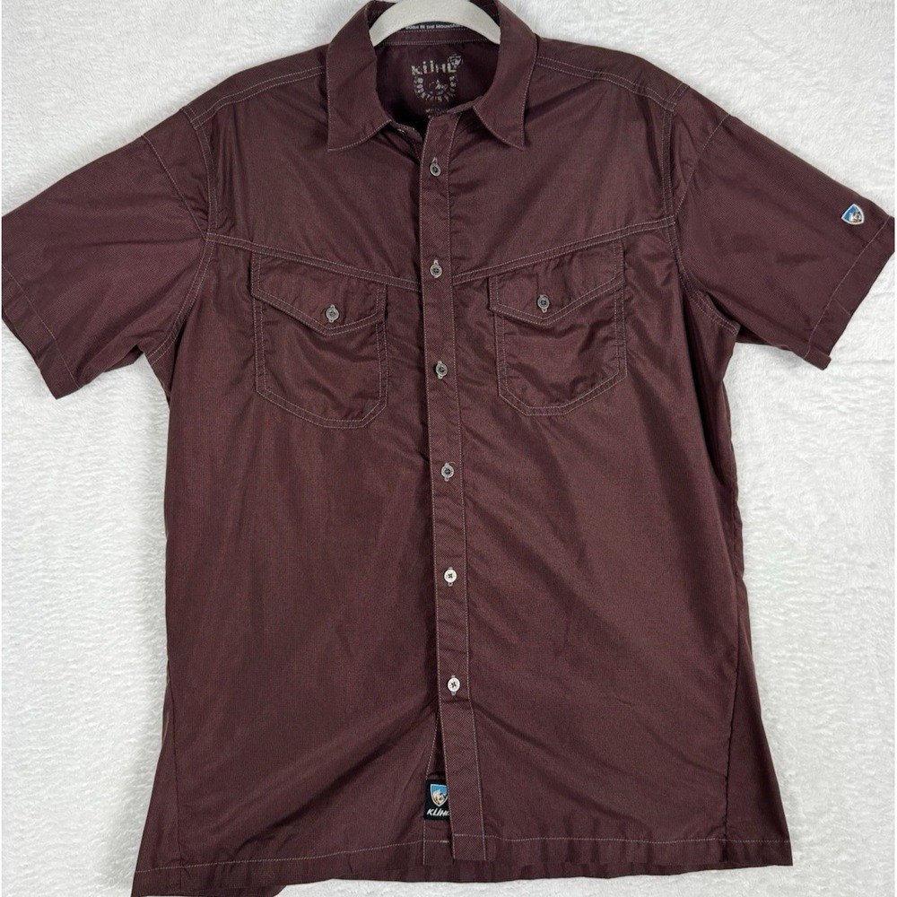 Kuhl Born In The Mountains Mens Burgandy Short Sleeve Button Up Shirt Size MD